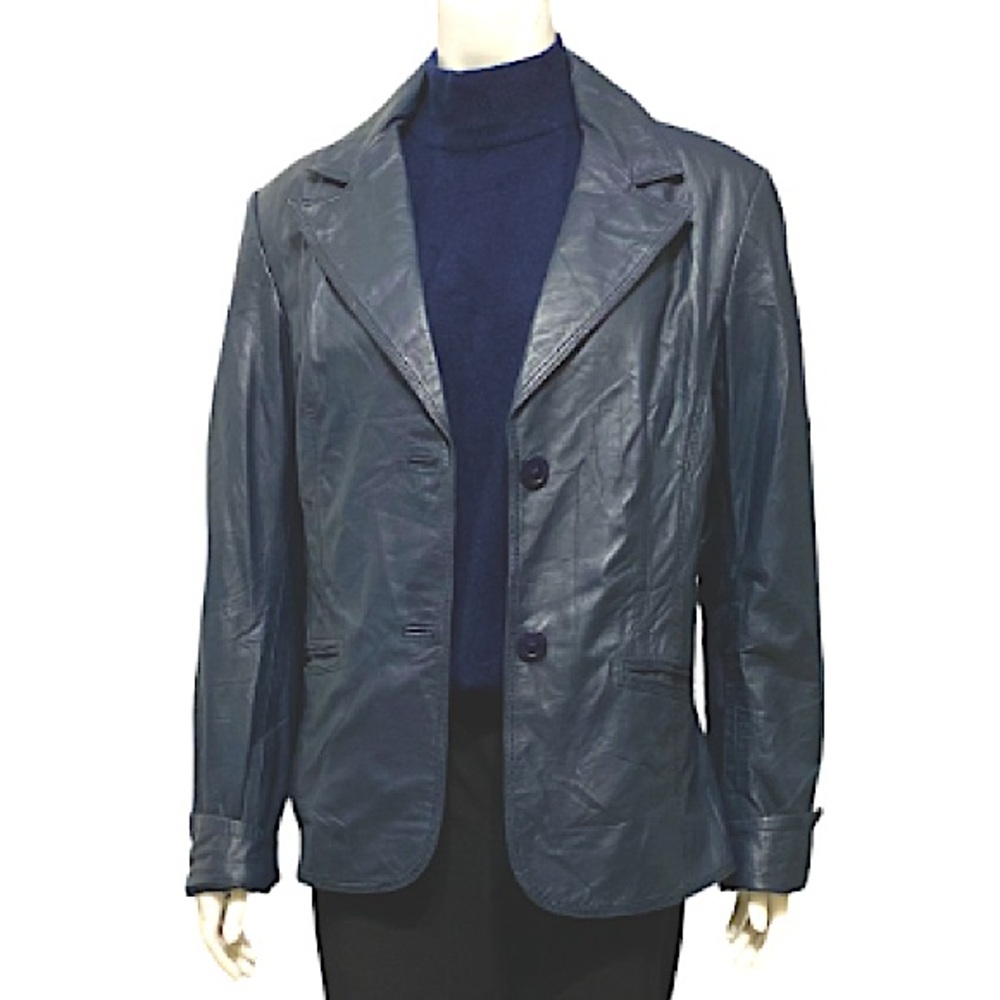 DANIER Navy Blue Leather Blazer Jacket Size L